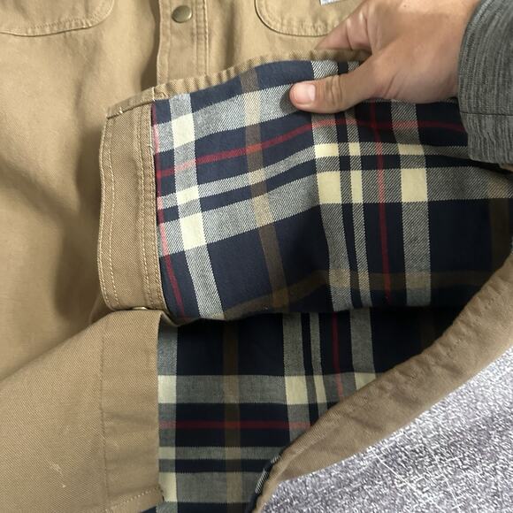 Men's Carhartt Weathered Canvas Brown Button Up Flannel Lined Shirt Jacket Sz L - Picture 3 of 4